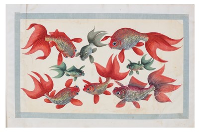 Lot 73 - AMENDED - A LATE 19TH / EARLY 20TH CENTURY FOLIO OF CHINESE PAINTINGS OF FISH ON PITH PAPER / RICE PAPER