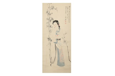 Lot 652 - A CHINESE INK PAINTING OF A LADY.
