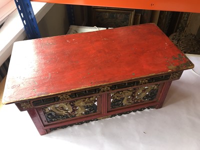 Lot 755 - A TIBETAN PORTABLE FOLDING WOOD TABLE.