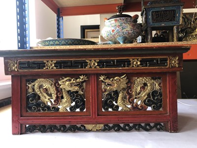 Lot 755 - A TIBETAN PORTABLE FOLDING WOOD TABLE.