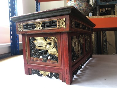 Lot 755 - A TIBETAN PORTABLE FOLDING WOOD TABLE.