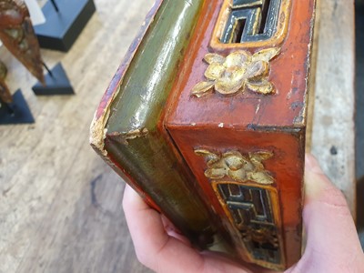 Lot 755 - A TIBETAN PORTABLE FOLDING WOOD TABLE.