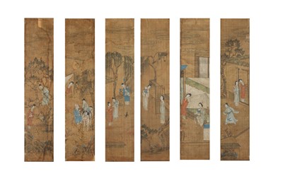 Lot 229 - A SET OF SIX CHINESE FIGURATIVE PAINTINGS.