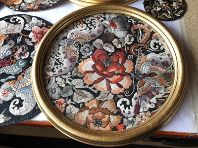 Lot 745 - NINE CHINESE EMBROIDERED ROUNDELS.