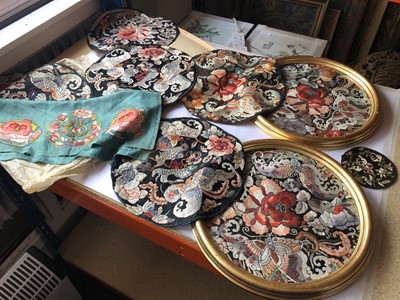 Lot 745 - NINE CHINESE EMBROIDERED ROUNDELS.