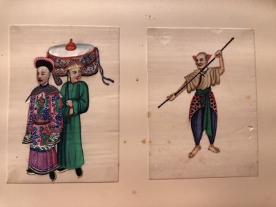 Lot 279 - A LEATHER-BOND ALBUM OF CHINESE PITH PAPER PAINTINGS.