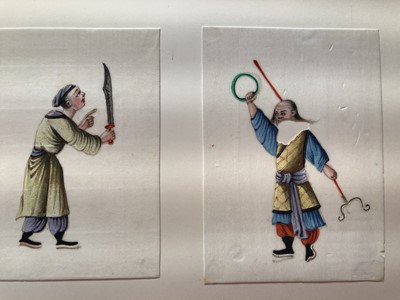 Lot 279 - A LEATHER-BOND ALBUM OF CHINESE PITH PAPER PAINTINGS.