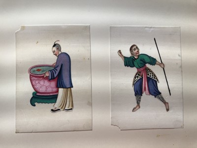 Lot 279 - A LEATHER-BOND ALBUM OF CHINESE PITH PAPER PAINTINGS.