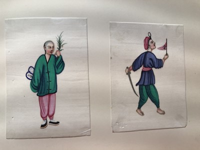Lot 279 - A LEATHER-BOND ALBUM OF CHINESE PITH PAPER PAINTINGS.