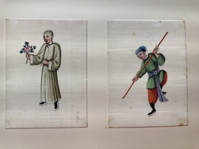 Lot 279 - A LEATHER-BOND ALBUM OF CHINESE PITH PAPER PAINTINGS.