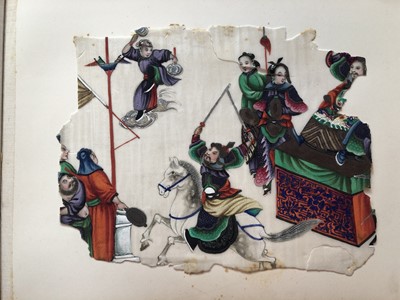 Lot 279 - A LEATHER-BOND ALBUM OF CHINESE PITH PAPER PAINTINGS.