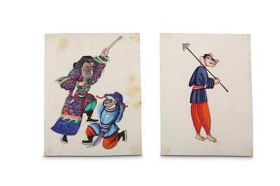 Lot 279 - A LEATHER-BOND ALBUM OF CHINESE PITH PAPER PAINTINGS.