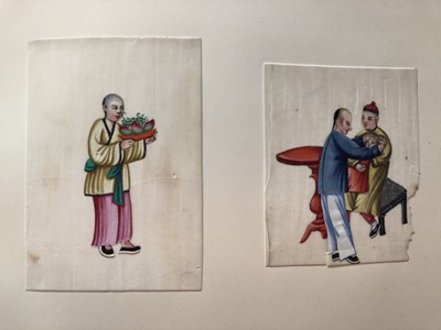 Lot 279 - A LEATHER-BOND ALBUM OF CHINESE PITH PAPER PAINTINGS.