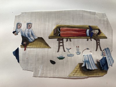 Lot 279 - A LEATHER-BOND ALBUM OF CHINESE PITH PAPER PAINTINGS.