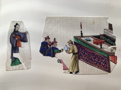 Lot 279 - A LEATHER-BOND ALBUM OF CHINESE PITH PAPER PAINTINGS.