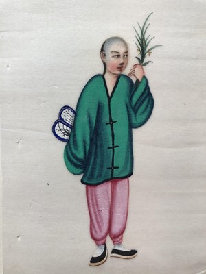 Lot 279 - A LEATHER-BOND ALBUM OF CHINESE PITH PAPER PAINTINGS.