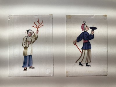 Lot 279 - A LEATHER-BOND ALBUM OF CHINESE PITH PAPER PAINTINGS.