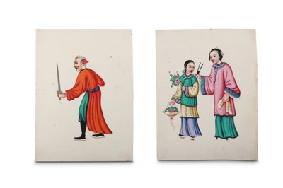 Lot 279 - A LEATHER-BOND ALBUM OF CHINESE PITH PAPER PAINTINGS.