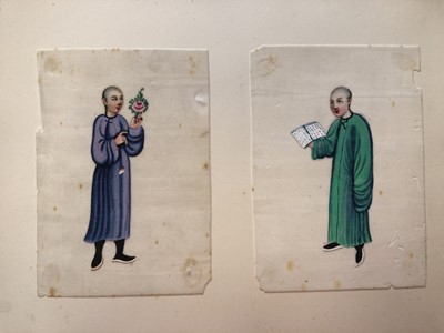 Lot 279 - A LEATHER-BOND ALBUM OF CHINESE PITH PAPER PAINTINGS.