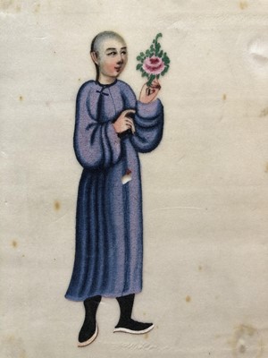 Lot 279 - A LEATHER-BOND ALBUM OF CHINESE PITH PAPER PAINTINGS.