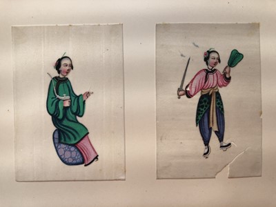 Lot 279 - A LEATHER-BOND ALBUM OF CHINESE PITH PAPER PAINTINGS.