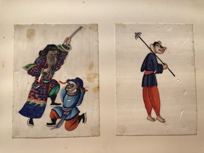 Lot 279 - A LEATHER-BOND ALBUM OF CHINESE PITH PAPER PAINTINGS.