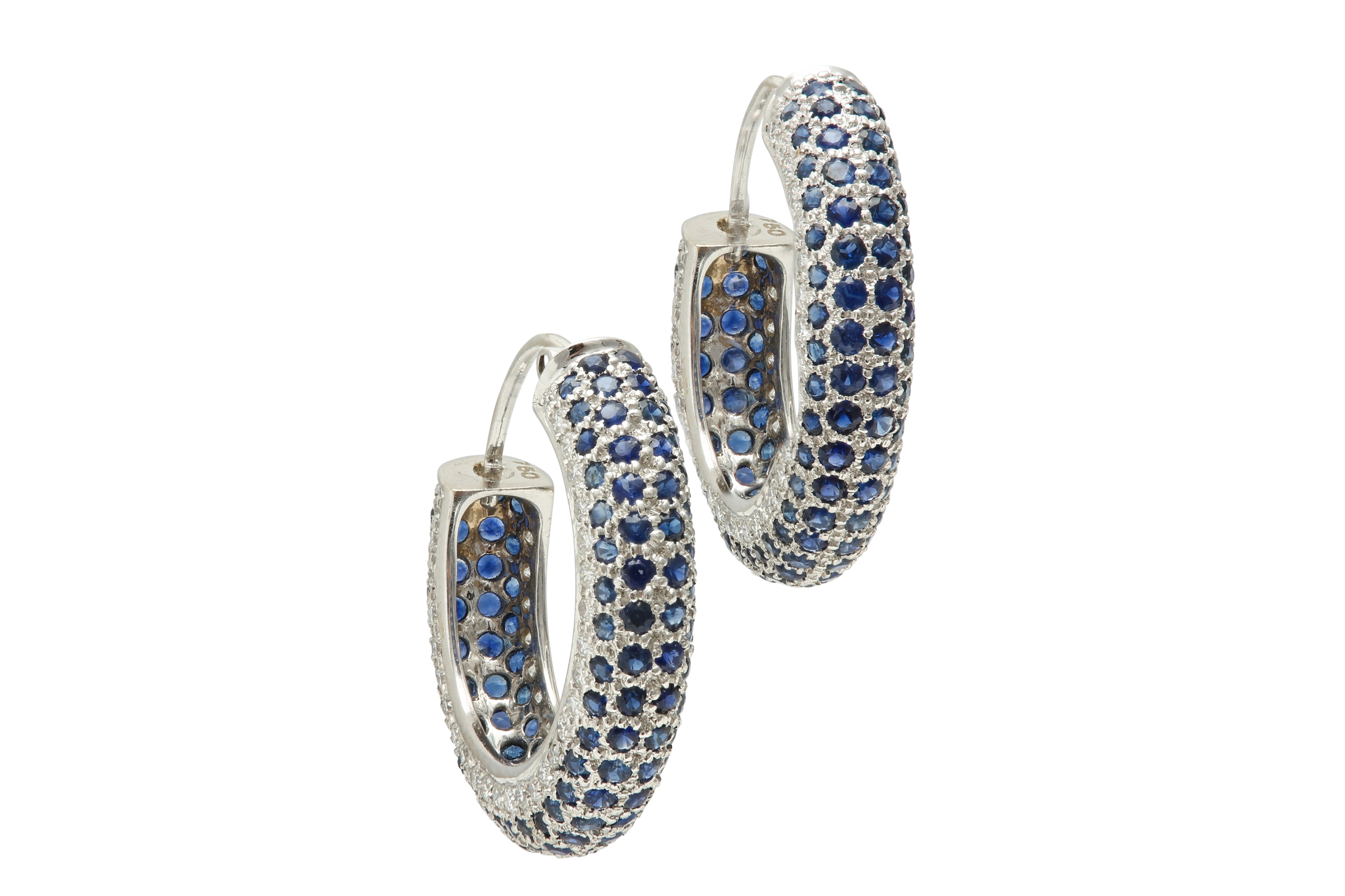 Lot 1257 - A pair of sapphire and diamond hoop