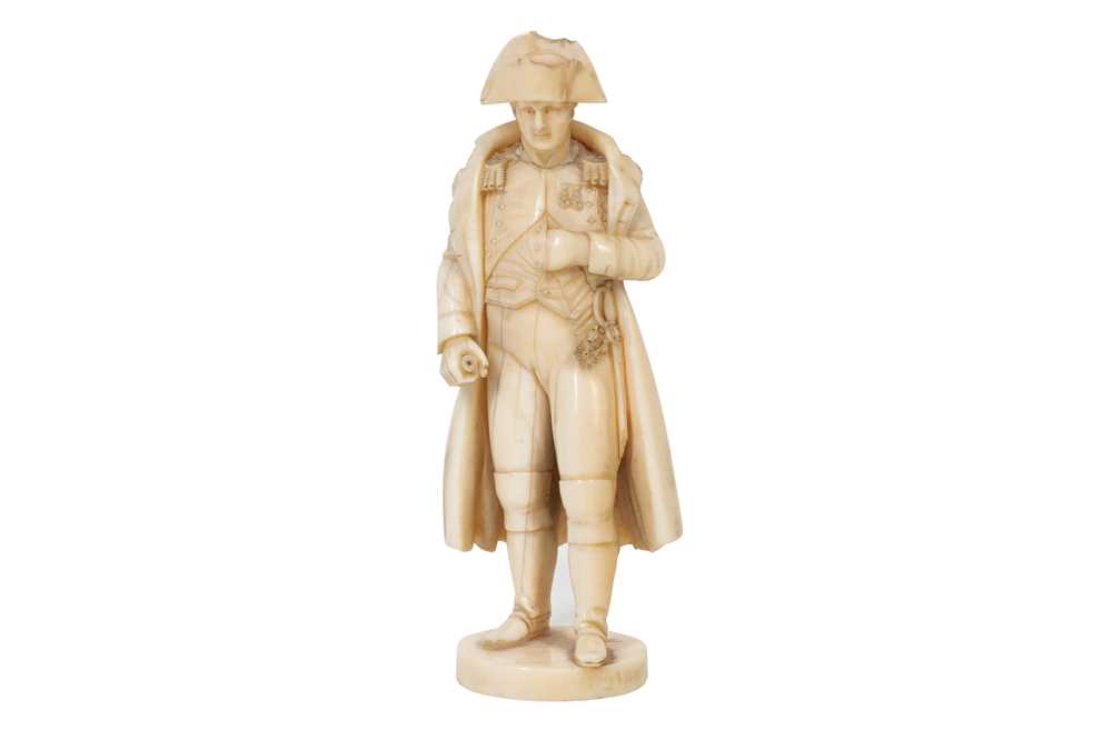 Lot 80 - A 19TH CENTURY FRENCH CARVED IVORY FIGURE OF NAPOLEON BONAPARTE
