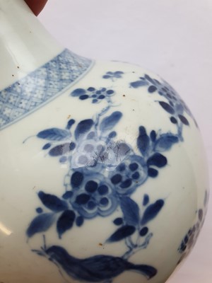 Lot 725 - A CHINESE BLUE AND WHITE VASE AND A FRAMED EMBROIDERY.