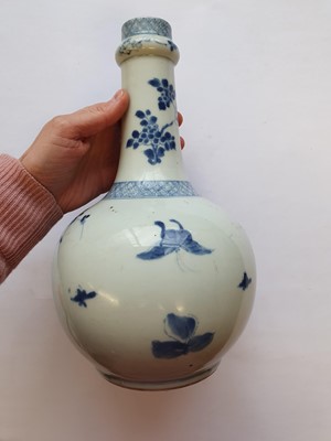 Lot 725 - A CHINESE BLUE AND WHITE VASE AND A FRAMED EMBROIDERY.