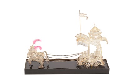 Lot 129 - A late 20th century Indian filigree model of a horse drawn chariot, Rajasthan circa 1980