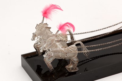 Lot 129 - A late 20th century Indian filigree model of a horse drawn chariot, Rajasthan circa 1980