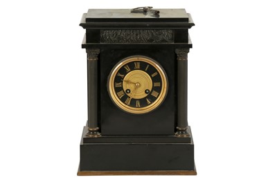 Lot 392 - A Victorian slate marble mantel clock