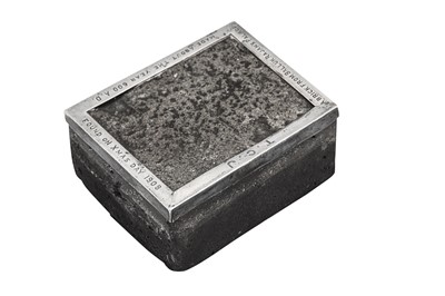 Lot 138 - An early 20th century Indian Colonial unmarked silver mounted brick, circa 1908