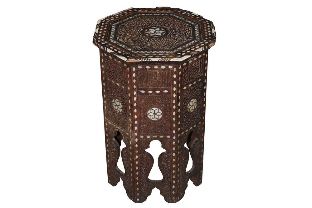 Lot 532 - A NORTH AFRICAN MOTHER OF PEARL AND BONE INLAID HARDWOOD TABLE, EARLY 20TH CENTURY