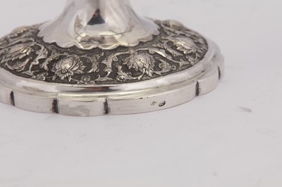 Lot 227 - A mid-20th century Iranian (Persian) silver three-light candelabra, Isfahan circa 1960