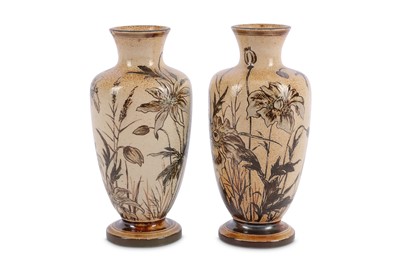 Lot 9 - Martin Brothers - a pair of stoneware vases