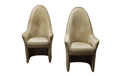 Lot 157 - A PAIR OF UNUSUAL HIGHBACKED LEATHER TUB ARMCHAIRS
