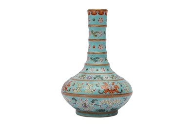 Lot 301 - A CHINESE FAMILLE ROSE TURQUOISE-GROUND VASE.