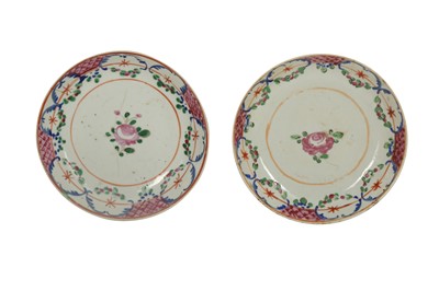 Lot 943 - SIX CHINESE 'FAMILLE ROSE' POLYCHROME-PAINTED PORCELAIN SAUCERS MADE FOR THE IRANIAN EXPORT MARKET