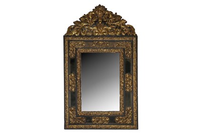 Lot 617 - A late 19th century Flemish gilt and ebonised cushion framed mirror