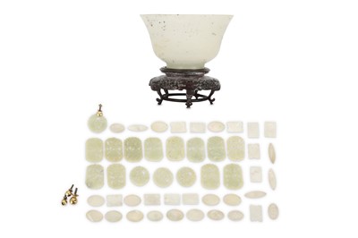 Lot 728 - SIXTEEN CHINESE RETICULATED PALE CELADON JADE PLAQUES.