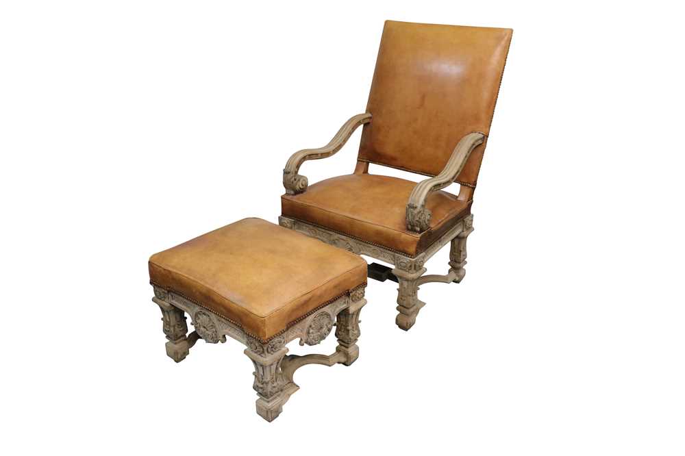 Lot 681 - A French late 19th Century Louis XIV style carved oak armchair
