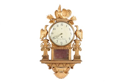 Lot 394 - An early 19th Century Swedish carved giltwood wall clock by Beurling