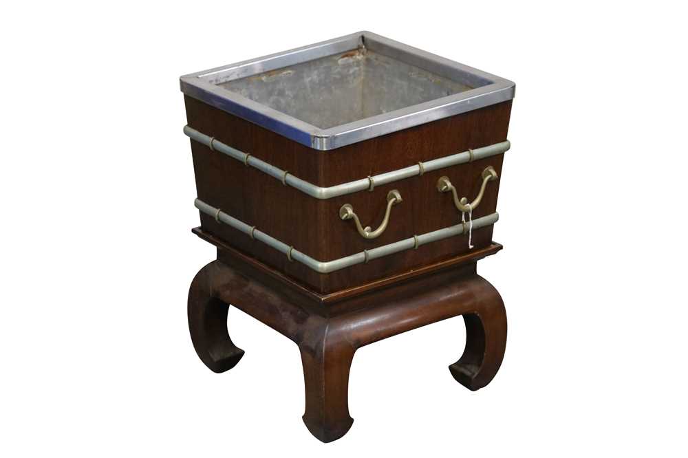 Lot 682 - A late 19th/20th century Chinese hardwood and brass mounted square wine cooler