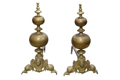 Lot 663 - A pair of 19th century Dutch brass andirons