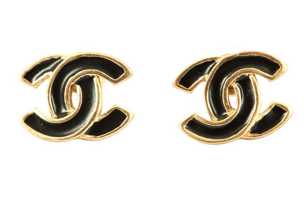 Lot 1269 - Chanel Black CC Logo Earrings