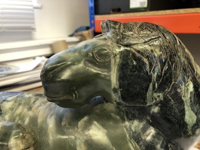 Lot 596 - A LARGE CHINESE GREEN JADE HORSE GROUP.