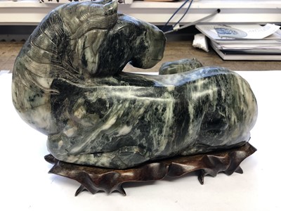 Lot 596 - A LARGE CHINESE GREEN JADE HORSE GROUP.