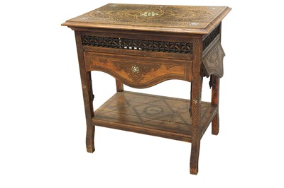 Lot 901 - λ A HARDWOOD MOTHER-OF-PEARL-INLAID WRITING DESK